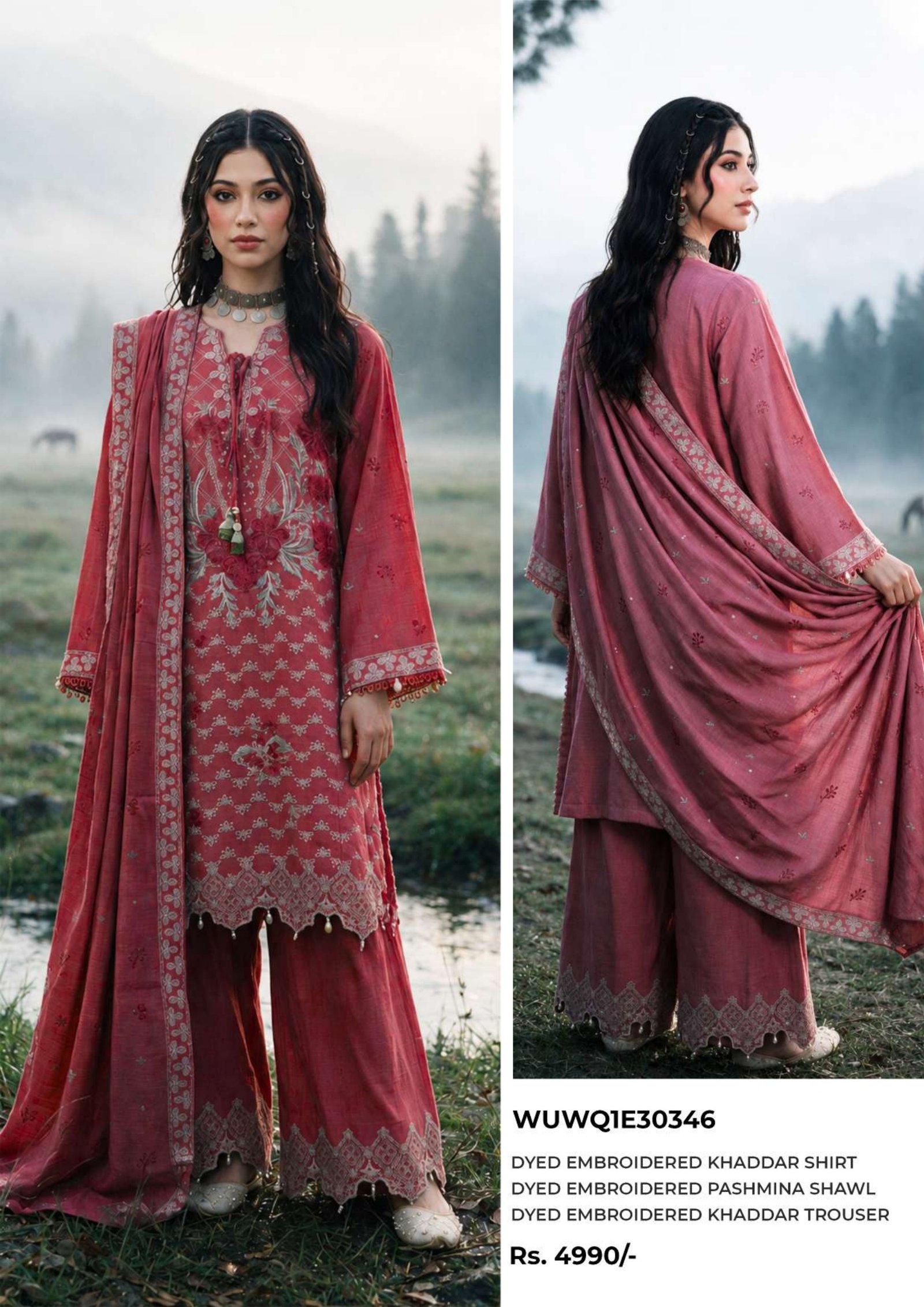 Zellbury 3-Piece Embroidered Khaddar Unstitched Suit Zekv1d13
