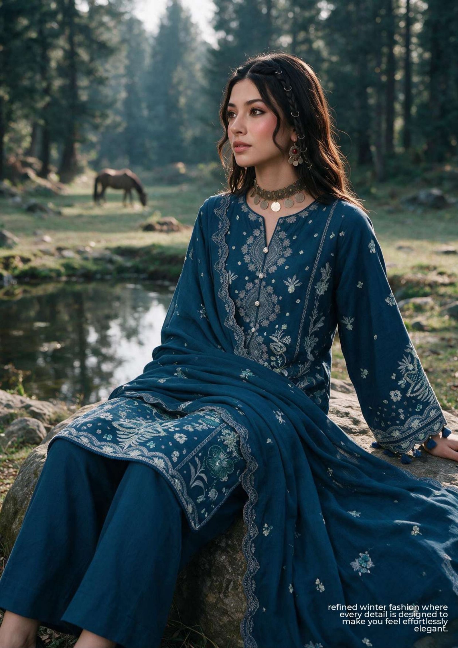 Zellbury 3-Piece Embroidered Khaddar Unstitched Suit Zekv1d12 - Image 2