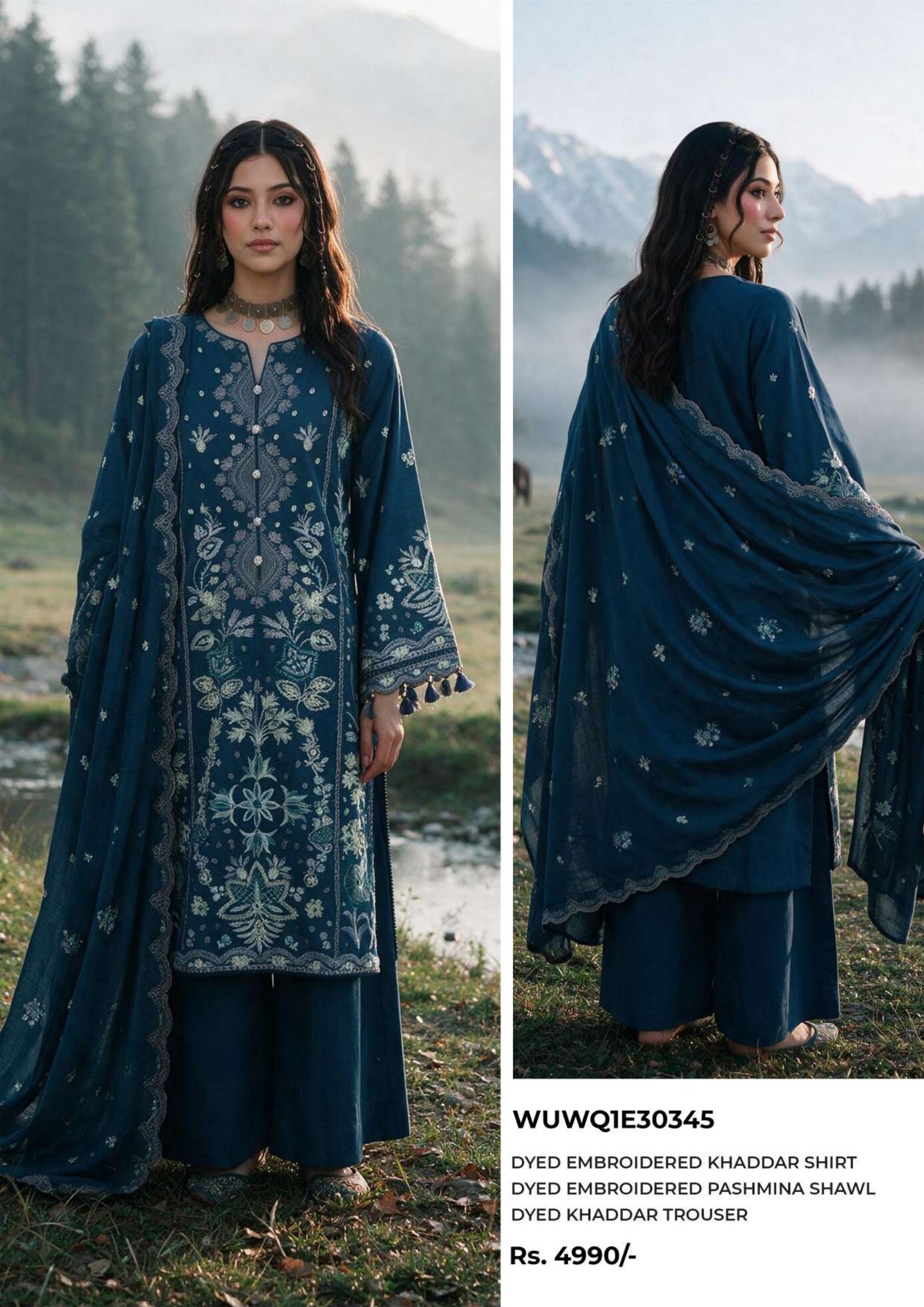Zellbury 3-Piece Embroidered Khaddar Unstitched Suit Zekv1d12