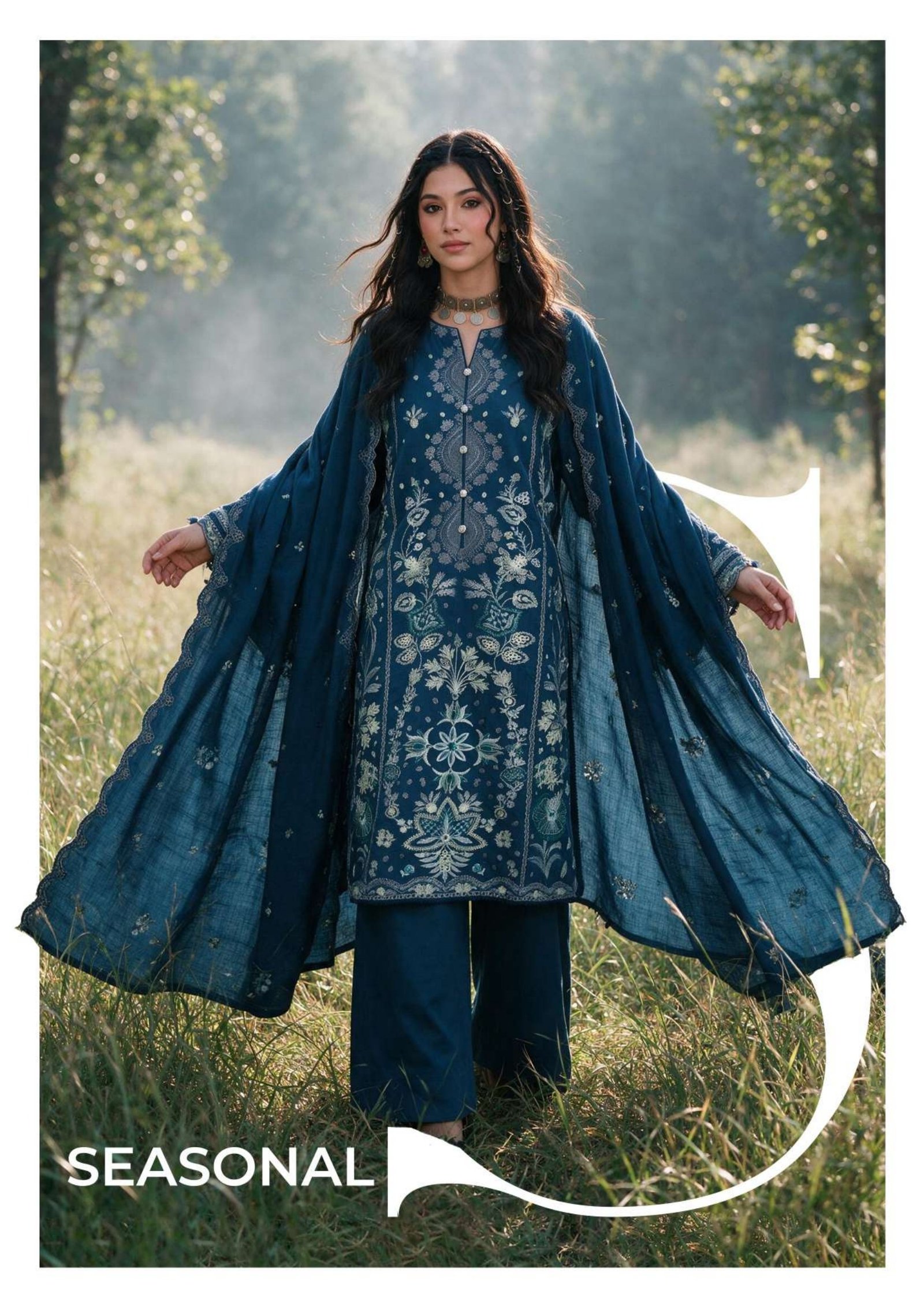 Zellbury 3-Piece Embroidered Khaddar Unstitched Suit Zekv1d12 - Image 4